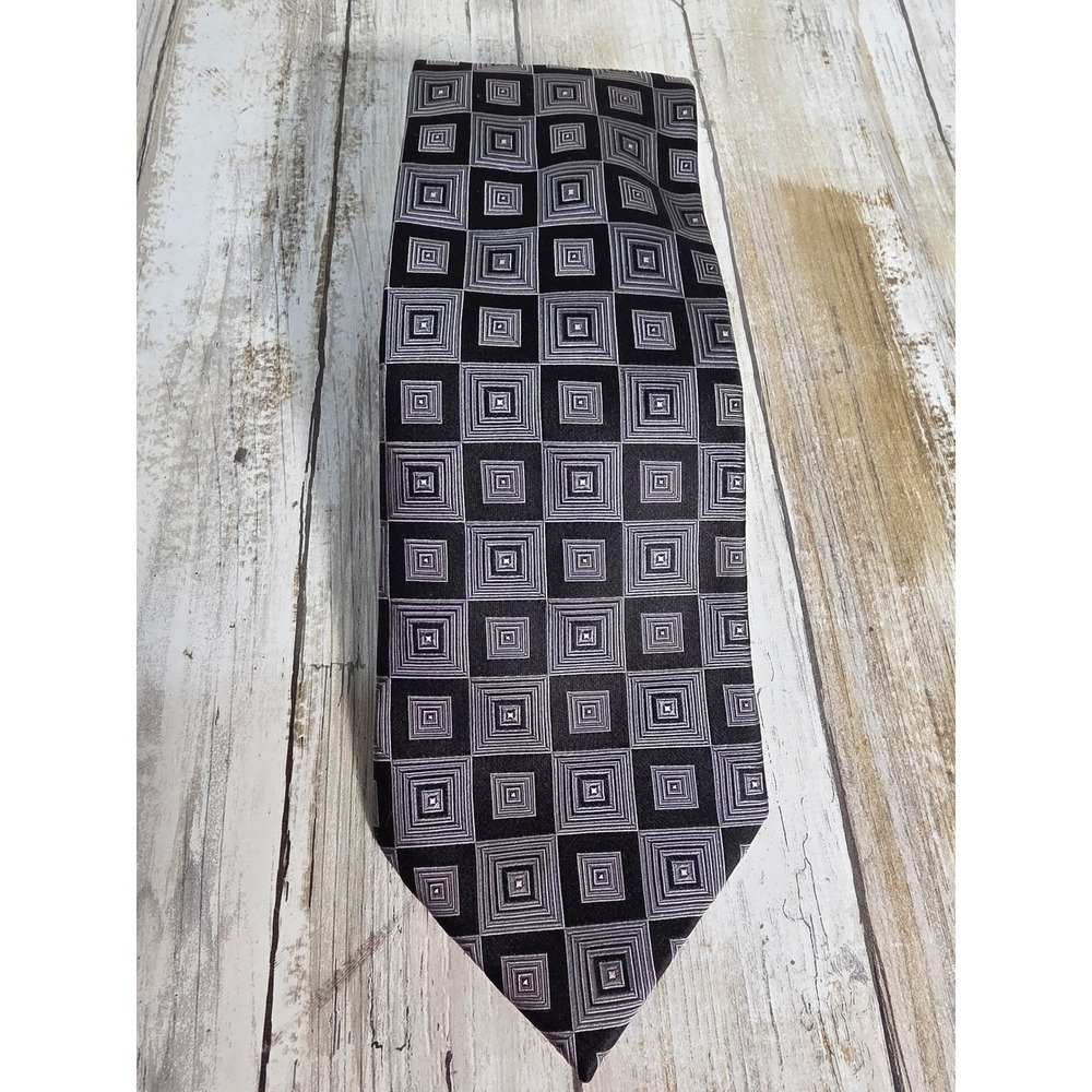 Donald J Trump Signature Collection Silk Tie Black Silver Geometric Square Mens